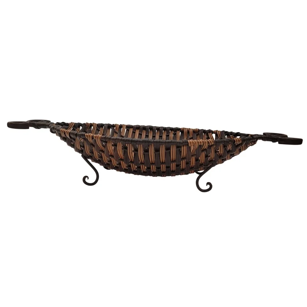 Unbranded Woven Metal Footed‎ Basket Home Decor Brown Black Scroll Handles